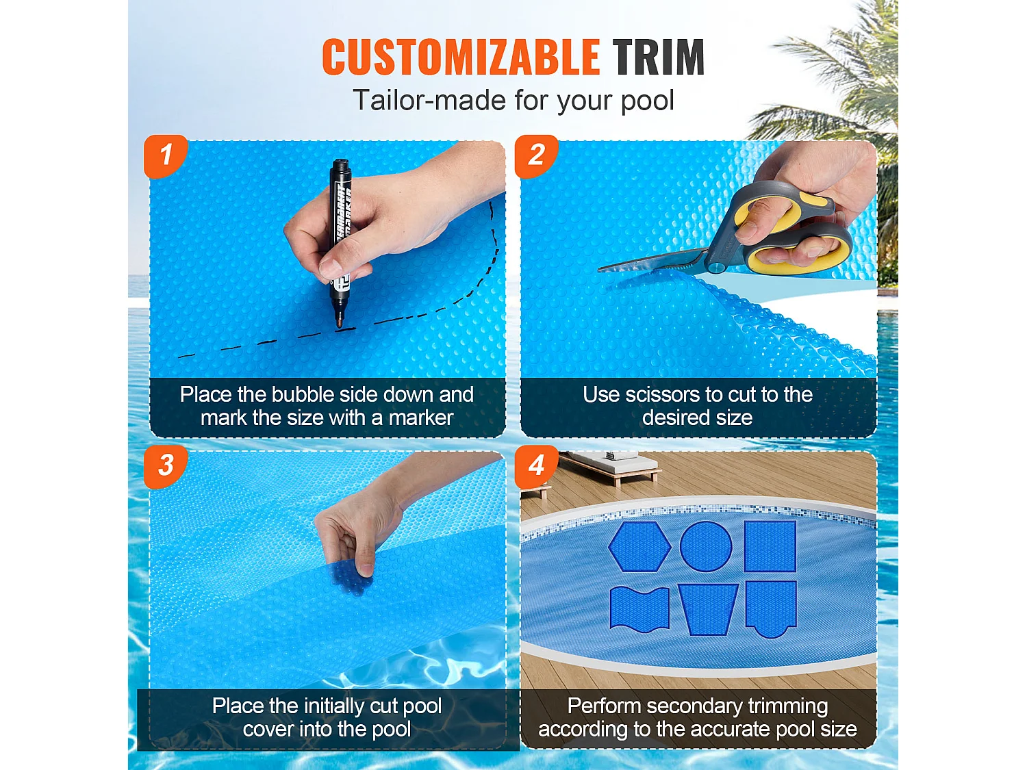 Couverture de Piscine, SucceBuy Couverture de Piscine Solaire Φ305 cm Ronde pour Piscines