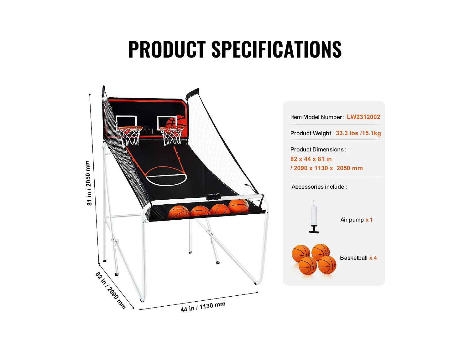 Panier de Basketball, SucceBuy Jeu d'Arcade de Basket-Ball Pliable Indoor Double Shot, 2 Joueurs, 4 Balles
