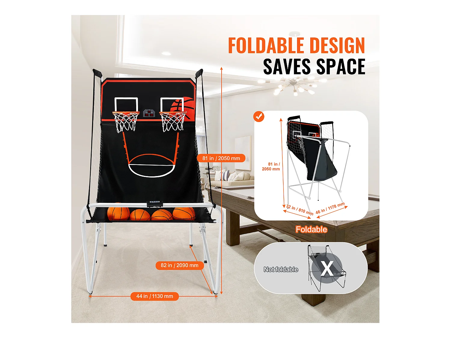 Panier de Basketball, SucceBuy Jeu d'Arcade de Basket-Ball Pliable Indoor Double Shot, 2 Joueurs, 4 Balles