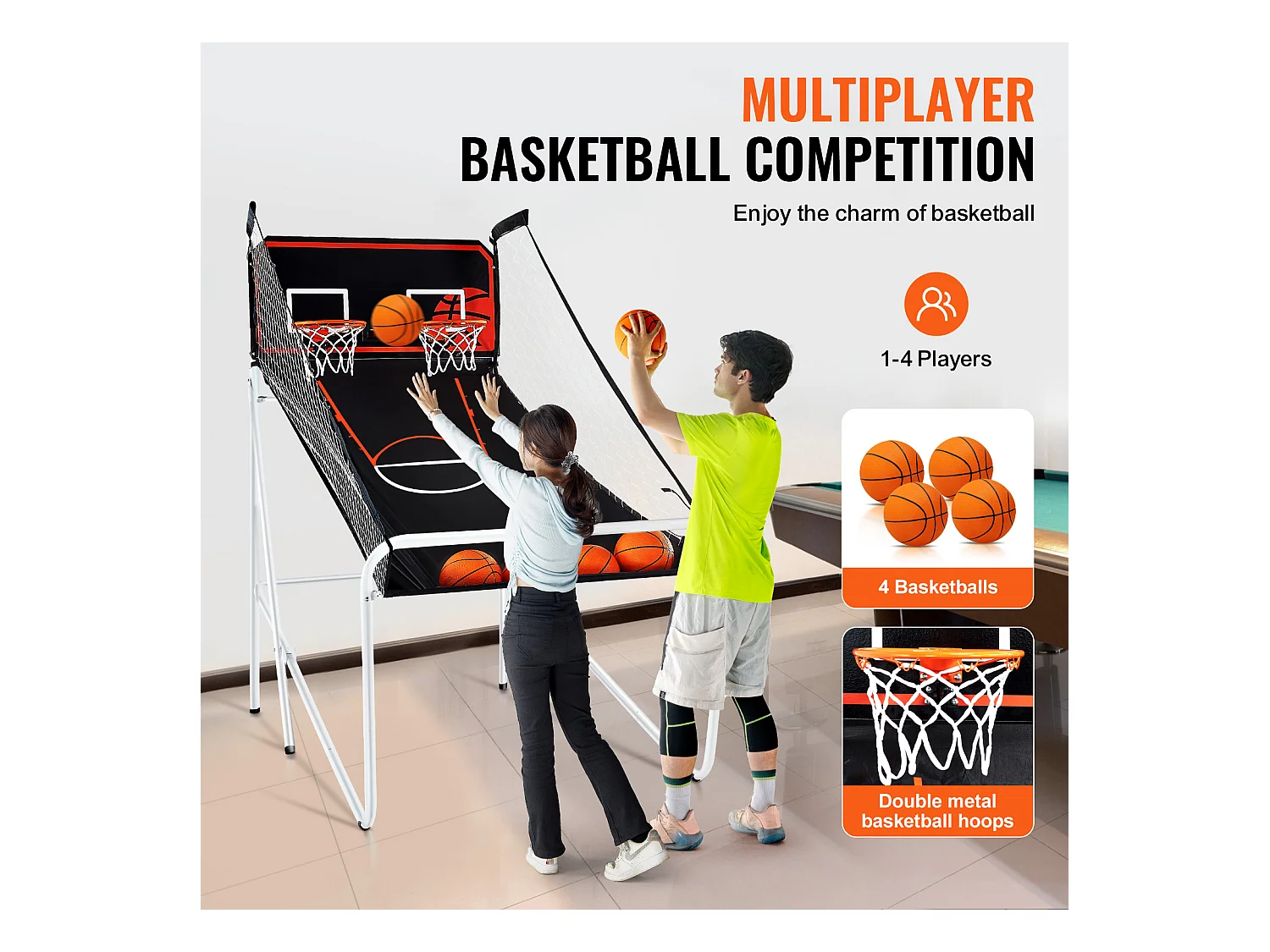 Panier de Basketball, SucceBuy Jeu d'Arcade de Basket-Ball Pliable Indoor Double Shot, 2 Joueurs, 4 Balles