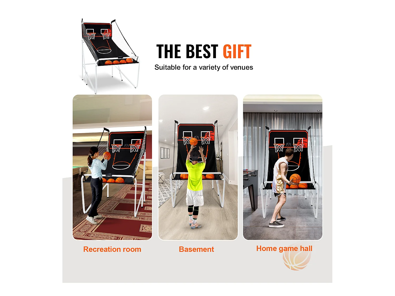 Panier de Basketball, SucceBuy Jeu d'Arcade de Basket-Ball Pliable Indoor Double Shot, 2 Joueurs, 4 Balles