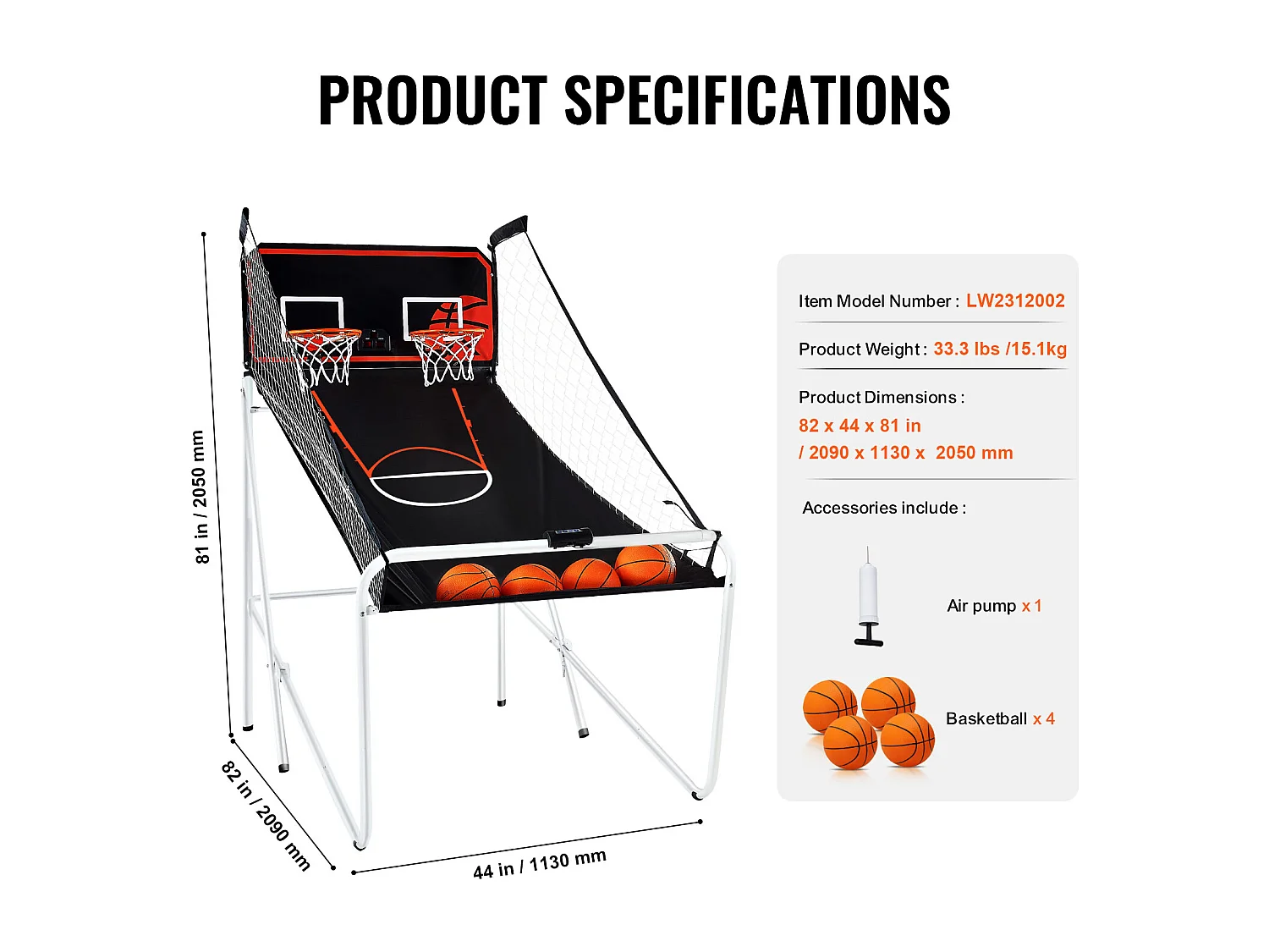 Panier de Basketball, SucceBuy Jeu d'Arcade de Basket-Ball Pliable Indoor Double Shot, 2 Joueurs, 4 Balles