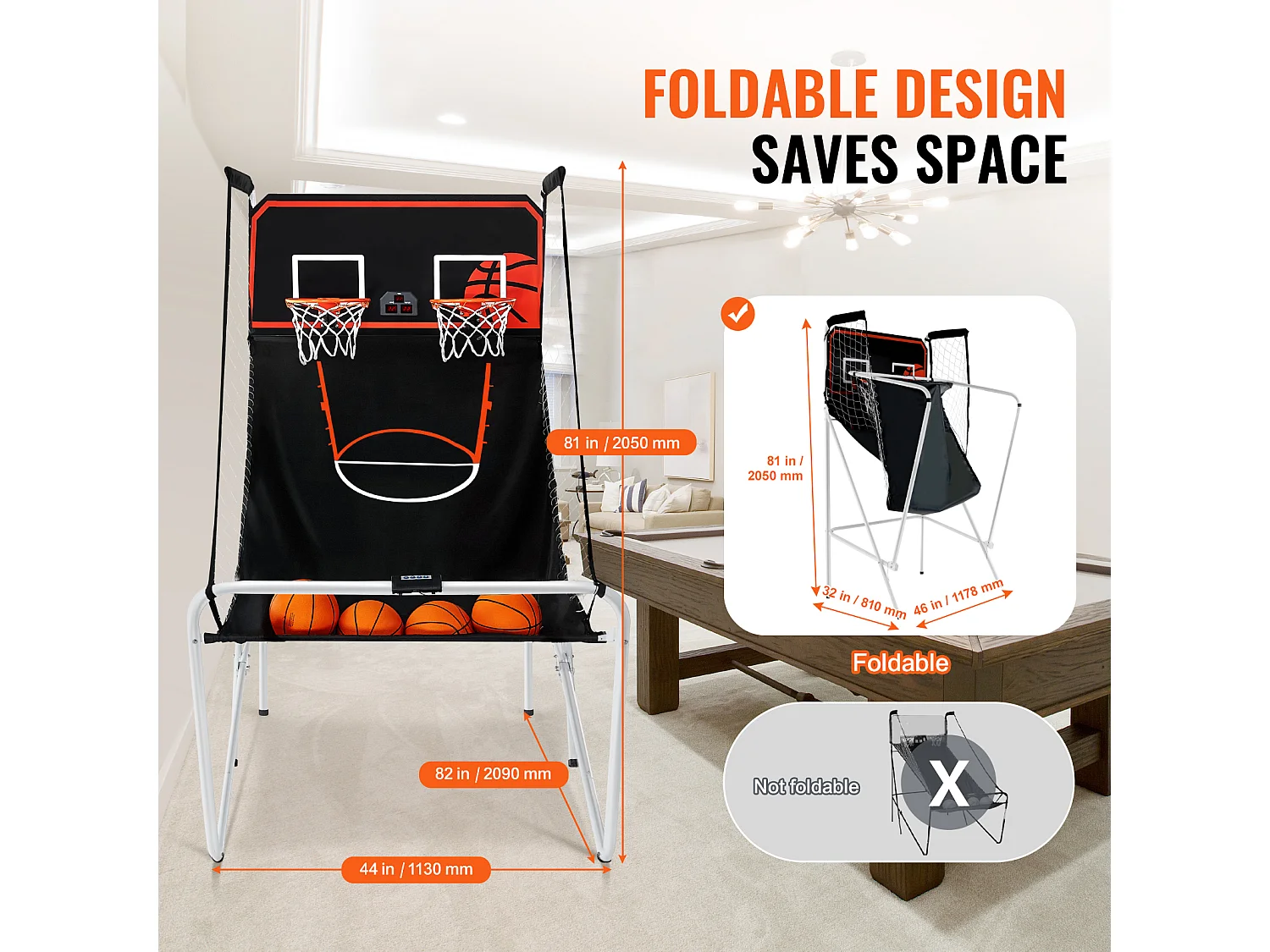 Panier de Basketball, SucceBuy Jeu d'Arcade de Basket-Ball Pliable Indoor Double Shot, 2 Joueurs, 4 Balles