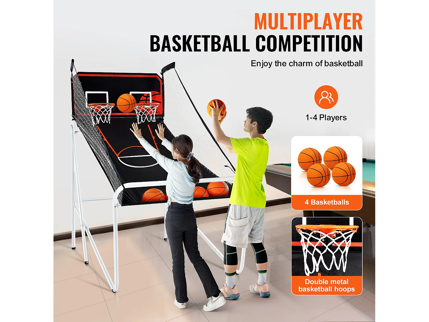Panier de Basketball, SucceBuy Jeu d'Arcade de Basket-Ball Pliable Indoor Double Shot, 2 Joueurs, 4 Balles
