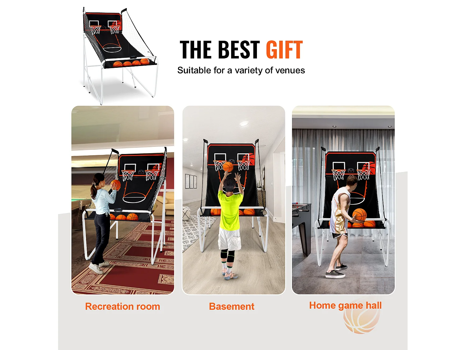 Panier de Basketball, SucceBuy Jeu d'Arcade de Basket-Ball Pliable Indoor Double Shot, 2 Joueurs, 4 Balles