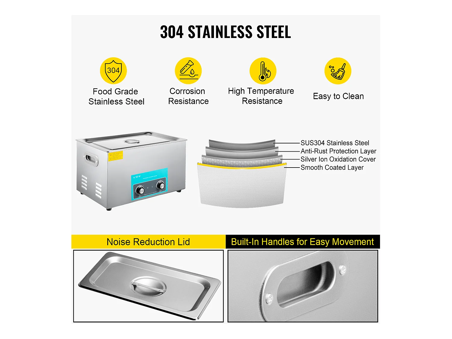 Nettoyeur SucceBuy 30L Nettoyeur Ultrasonique pour Bijoux, Minuterie de Chauffage, Bagues de Lunettes, Dentiers, 220V, Argent