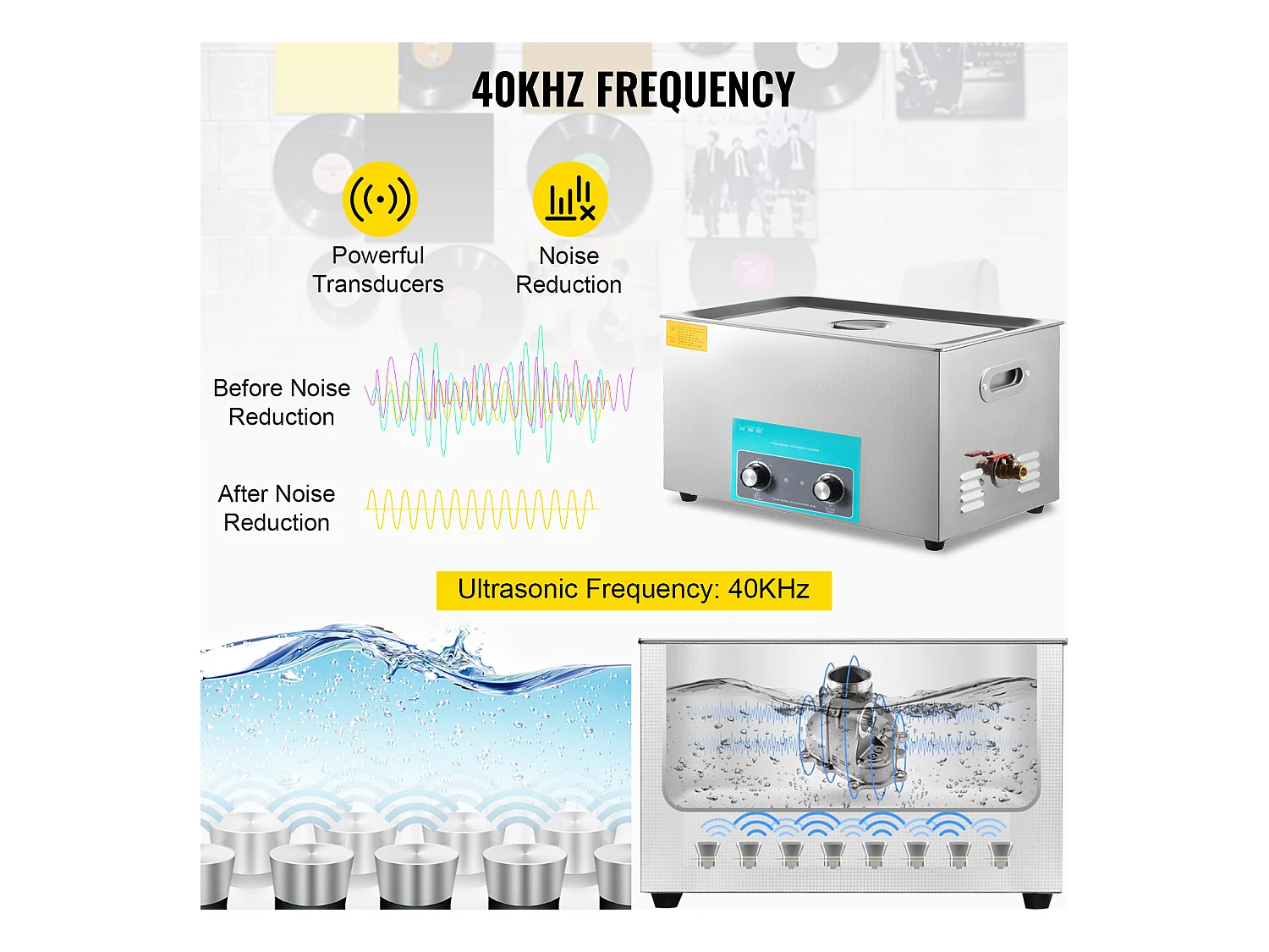 Nettoyeur SucceBuy 30L Nettoyeur Ultrasonique pour Bijoux, Minuterie de Chauffage, Bagues de Lunettes, Dentiers, 220V, Argent