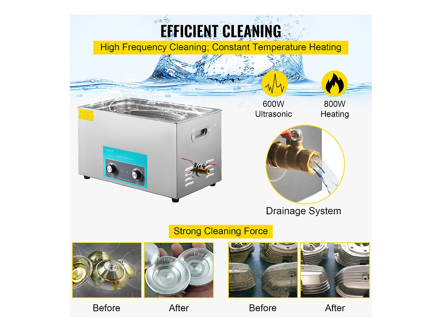 Nettoyeur SucceBuy 30L Nettoyeur Ultrasonique pour Bijoux, Minuterie de Chauffage, Bagues de Lunettes, Dentiers, 220V, Argent