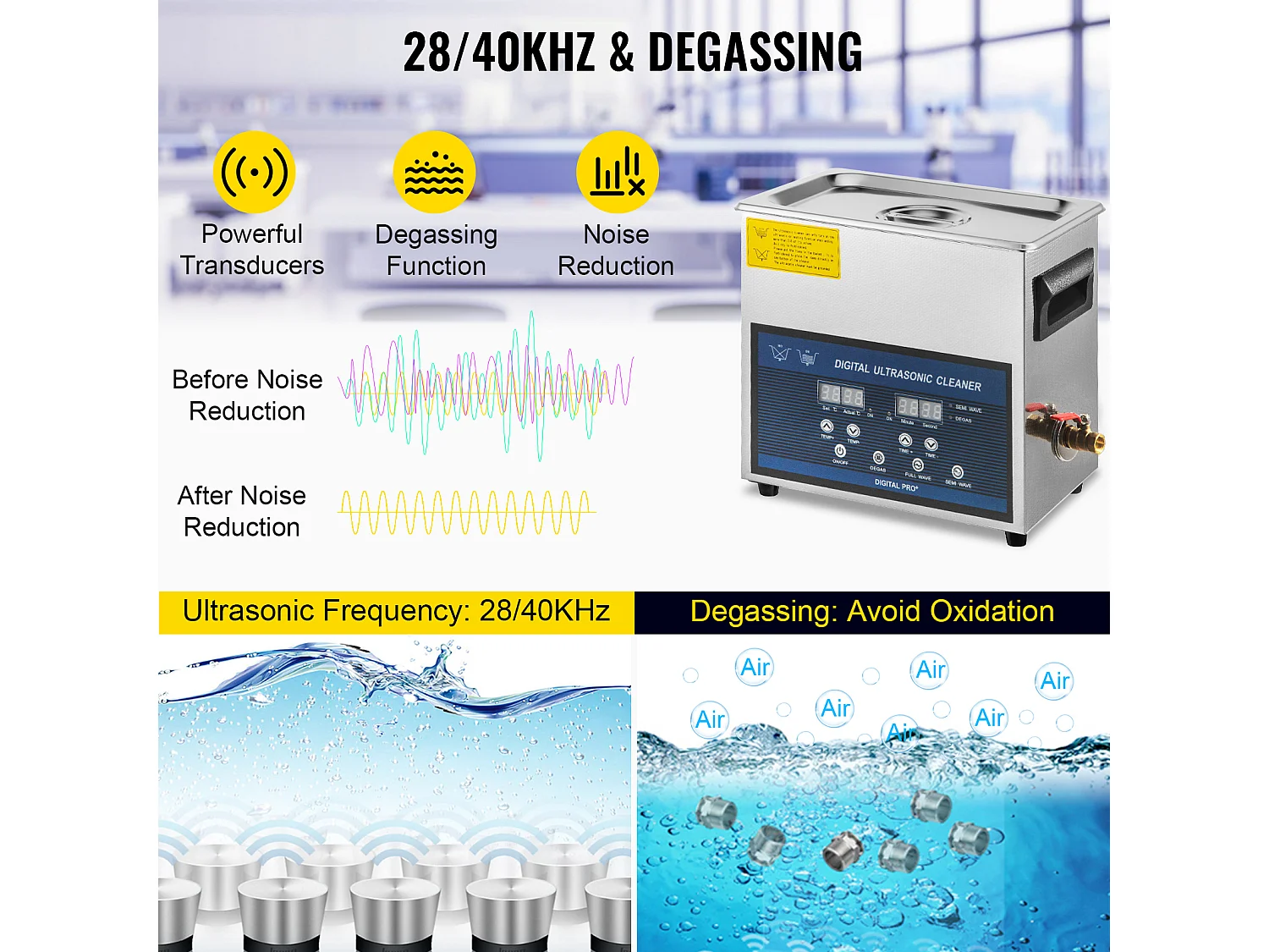 Nettoyeur SucceBuy Nettoyeur Ultrasonique 6L à Double Fréquence avec Chauffage 28/40KHz
