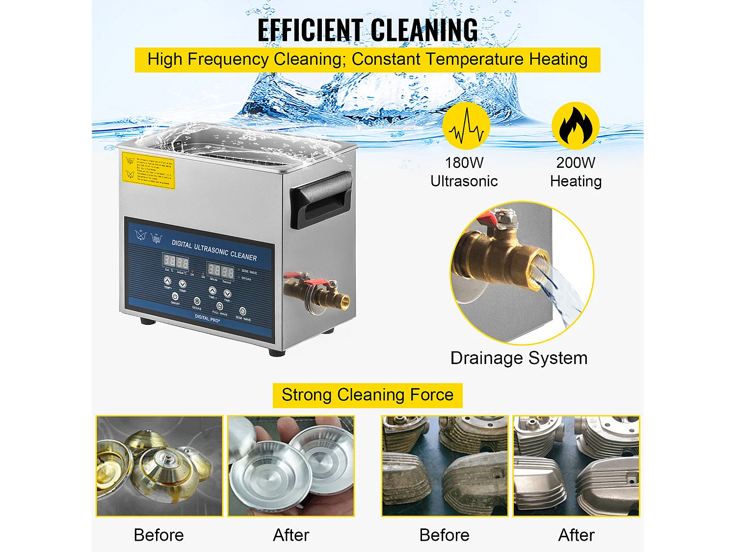 Nettoyeur SucceBuy Nettoyeur Ultrasonique 6L à Double Fréquence avec Chauffage 28/40KHz