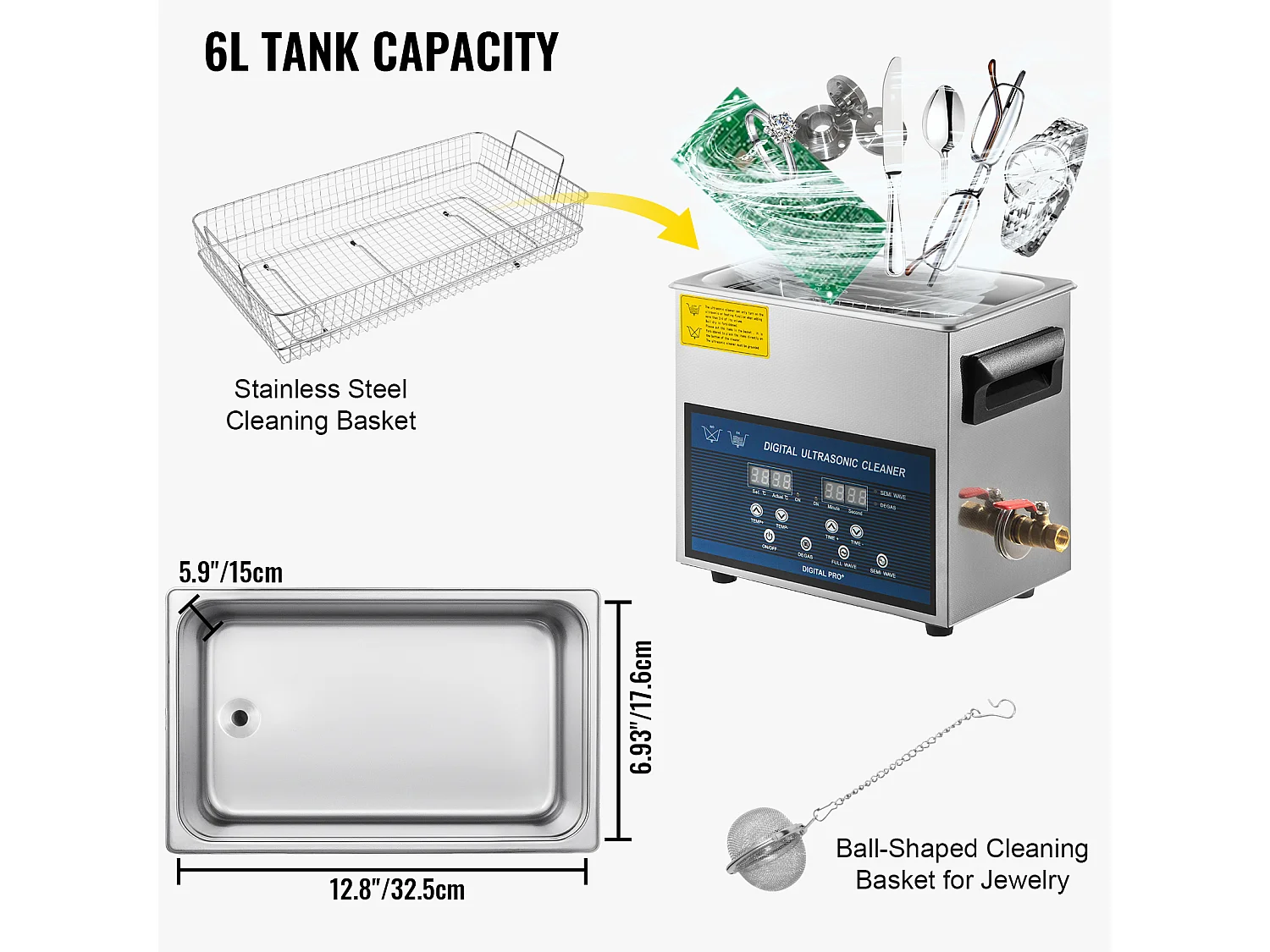 Nettoyeur SucceBuy Nettoyeur Ultrasonique 6L à Double Fréquence avec Chauffage 28/40KHz