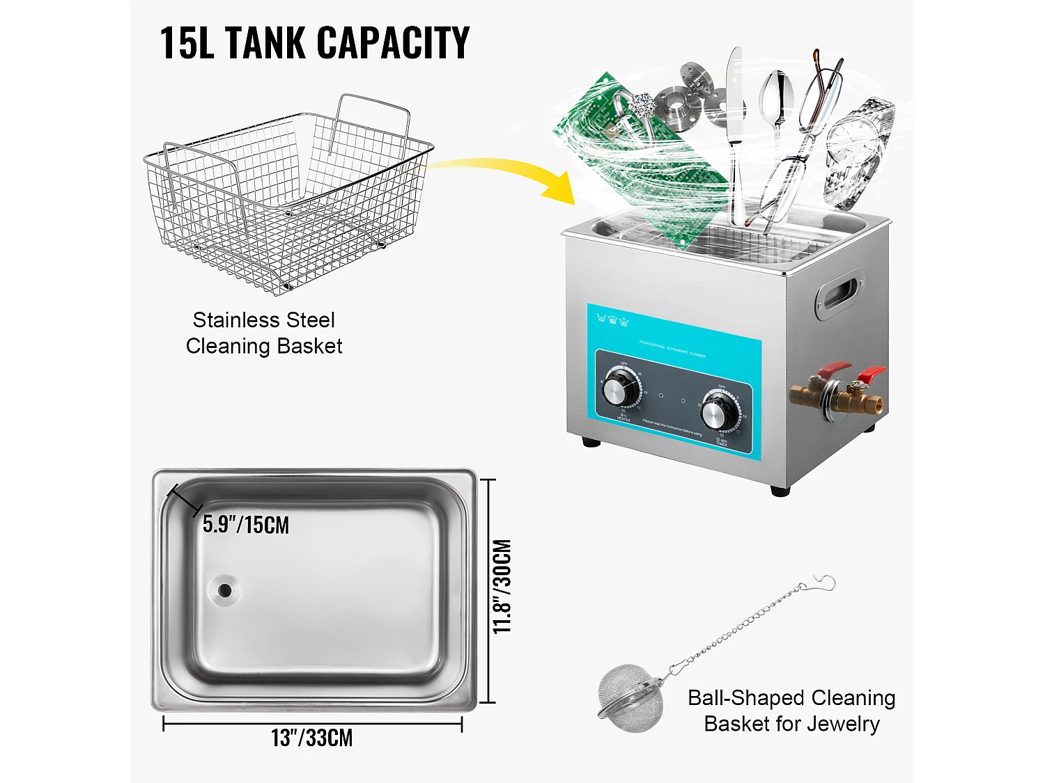 Pulitore a Ultrasuoni SucceBuy Pulitore a Ultrasuoni per Gioiellicon Timer per la Pulizia di Anelli per Occhiali e Protesi Dentarie