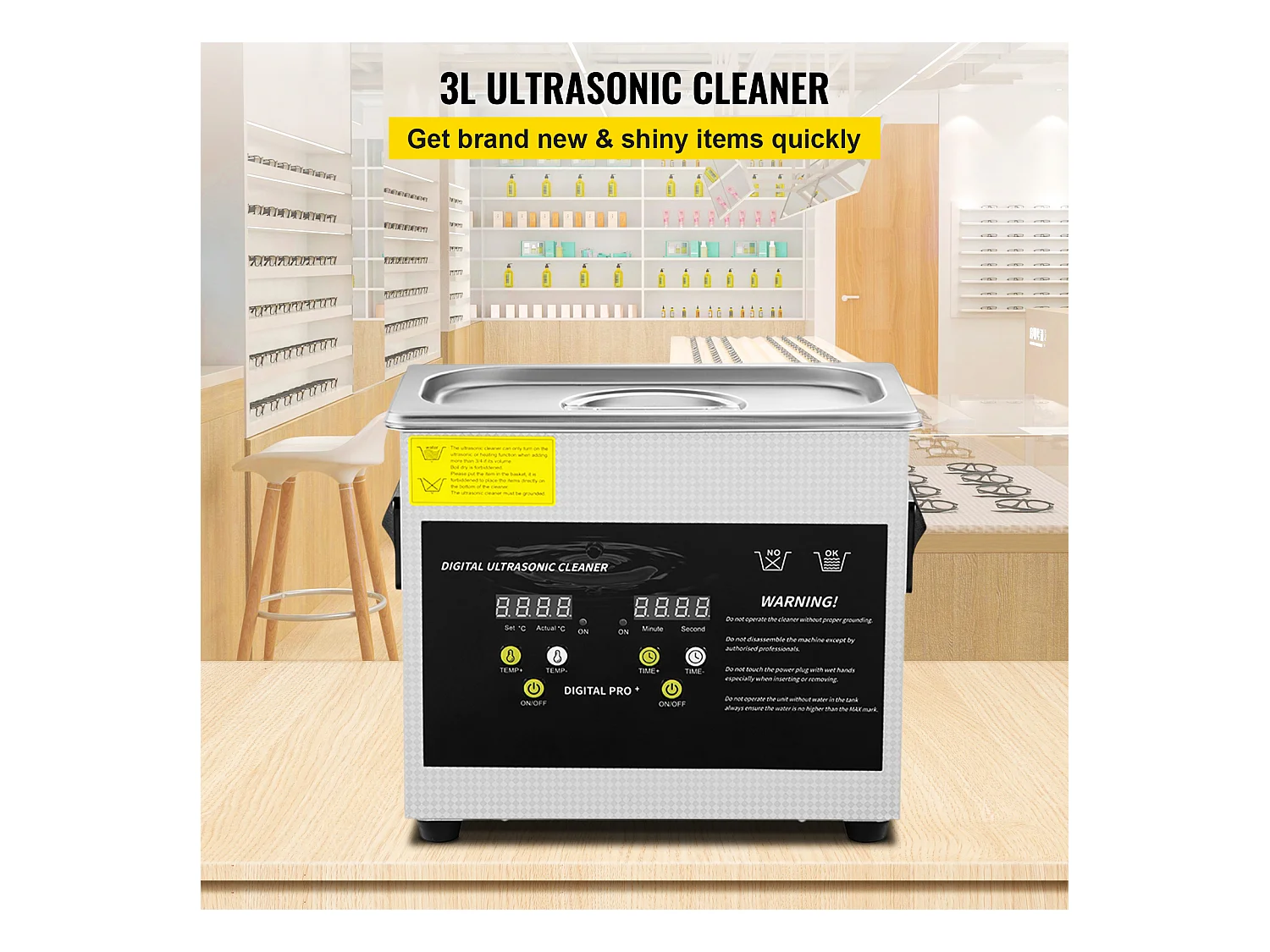 Nettoyeur SucceBuy à Ultrasons avec Minuterie de Chauffage 3 L pour Bijoux, Lunettes