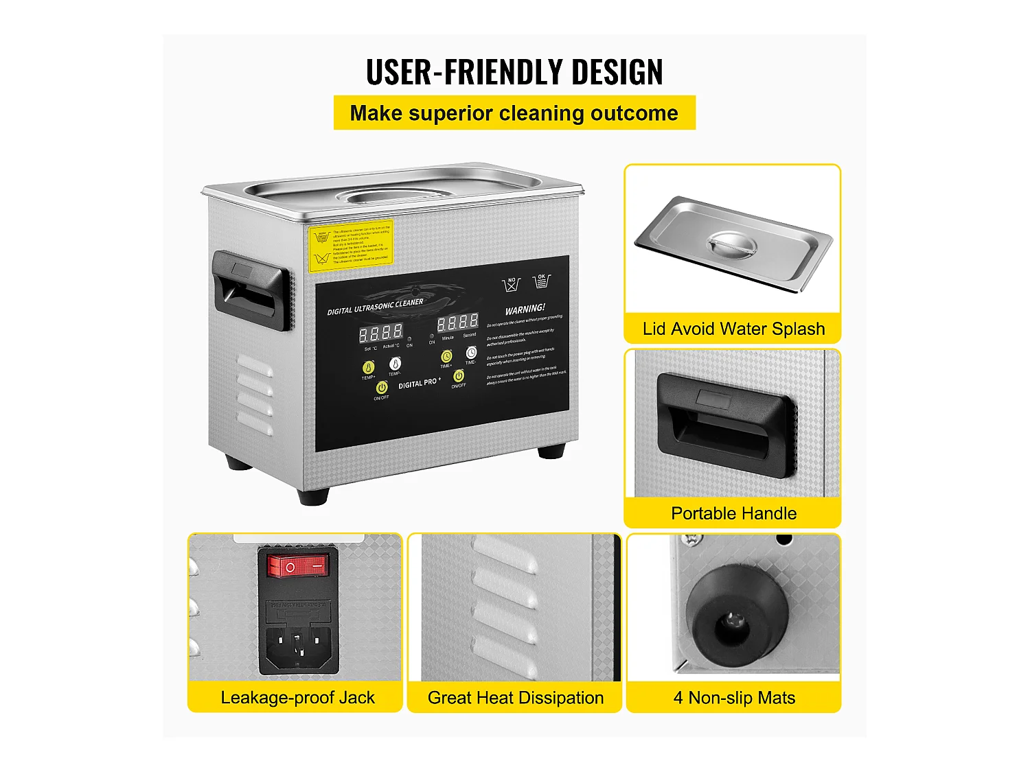 Nettoyeur SucceBuy à Ultrasons avec Minuterie de Chauffage 3 L pour Bijoux, Lunettes