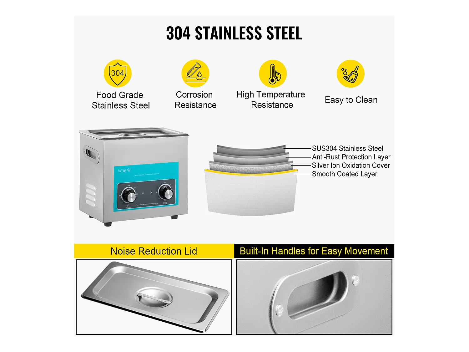 Nettoyeur SucceBuy Nettoyeur de Bijoux à Ultrasons avec Minuterie de Chauffage