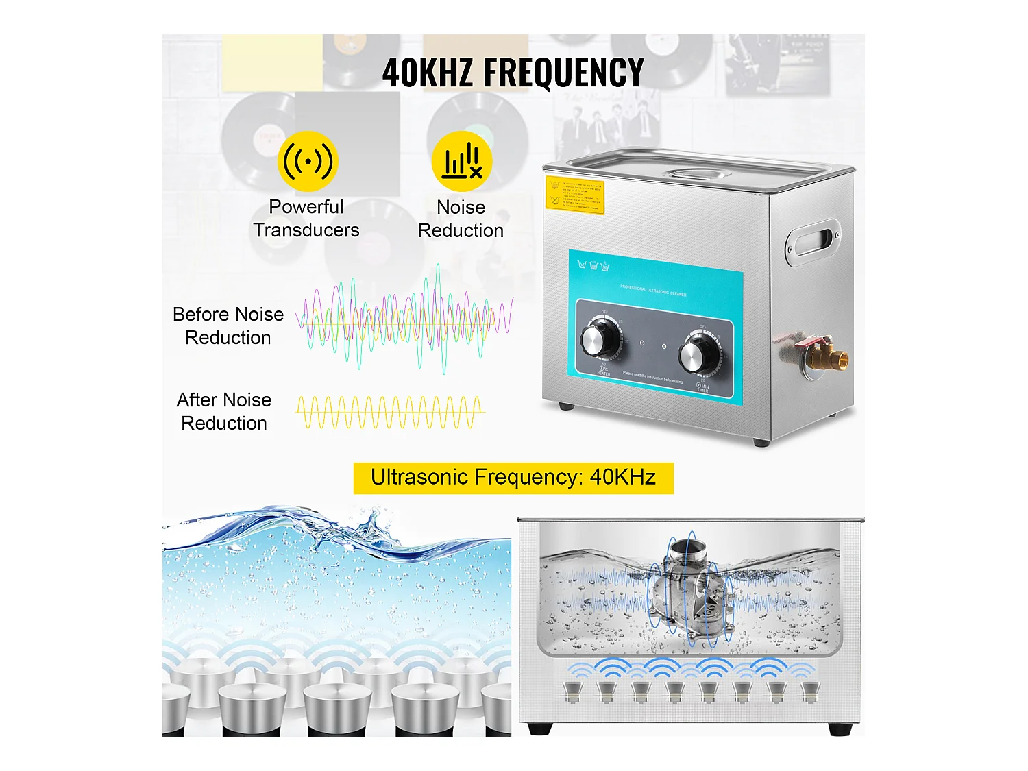 Nettoyeur SucceBuy Nettoyeur de Bijoux à Ultrasons avec Minuterie de Chauffage