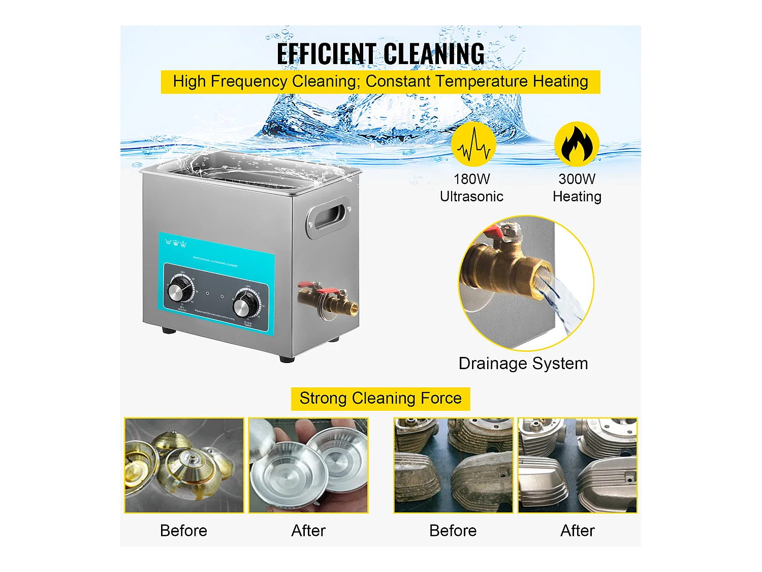 Nettoyeur SucceBuy Nettoyeur de Bijoux à Ultrasons avec Minuterie de Chauffage