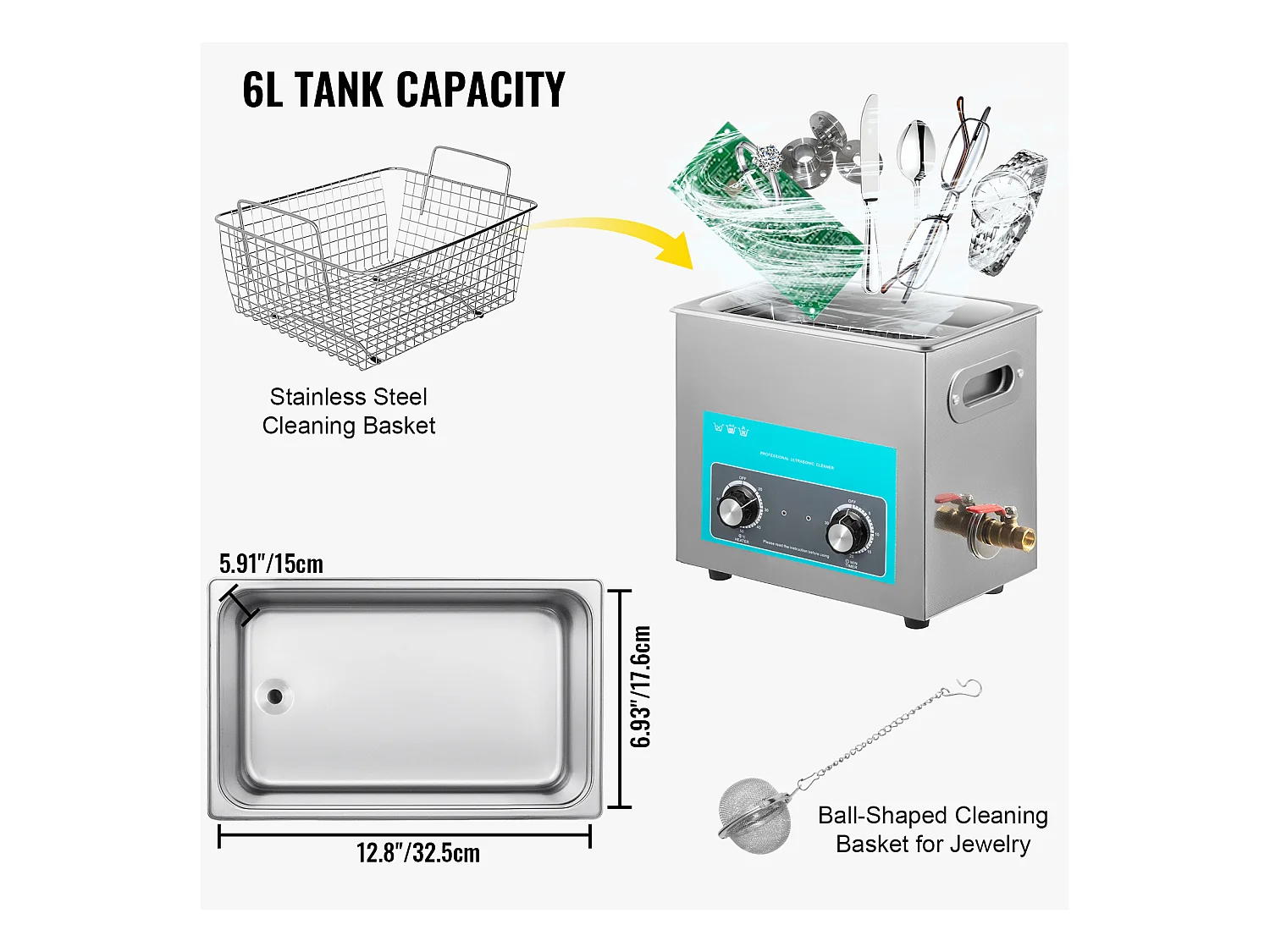 Nettoyeur SucceBuy Nettoyeur de Bijoux à Ultrasons avec Minuterie de Chauffage