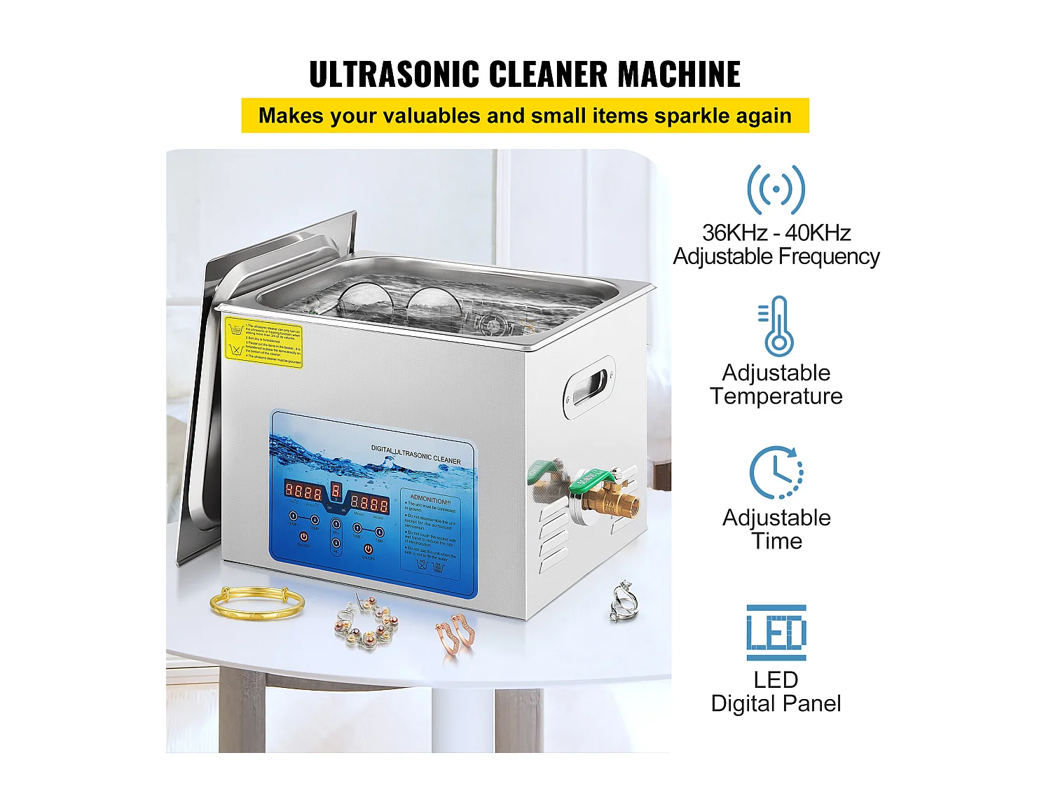 Ultrasoonreiniger SucceBuy Ultrasoonreiniger, Sieradenreinigingsmachine, Digitale Timer en Verwarming, 220V