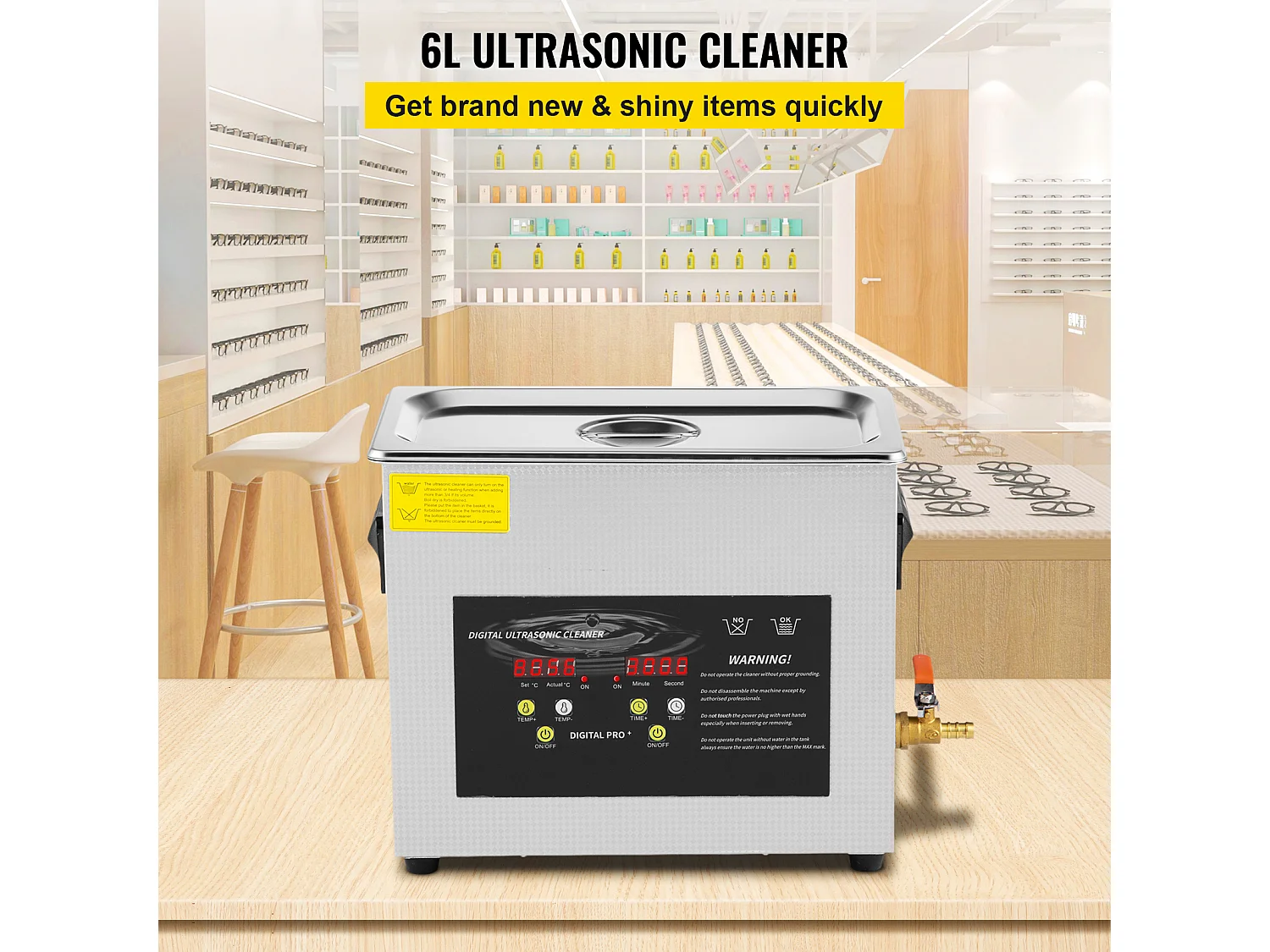 Nettoyeur SucceBuy Nettoyeur à Ultrasons 6L 400W Minuterie de Chauffage pour Bijoux, Lunettes