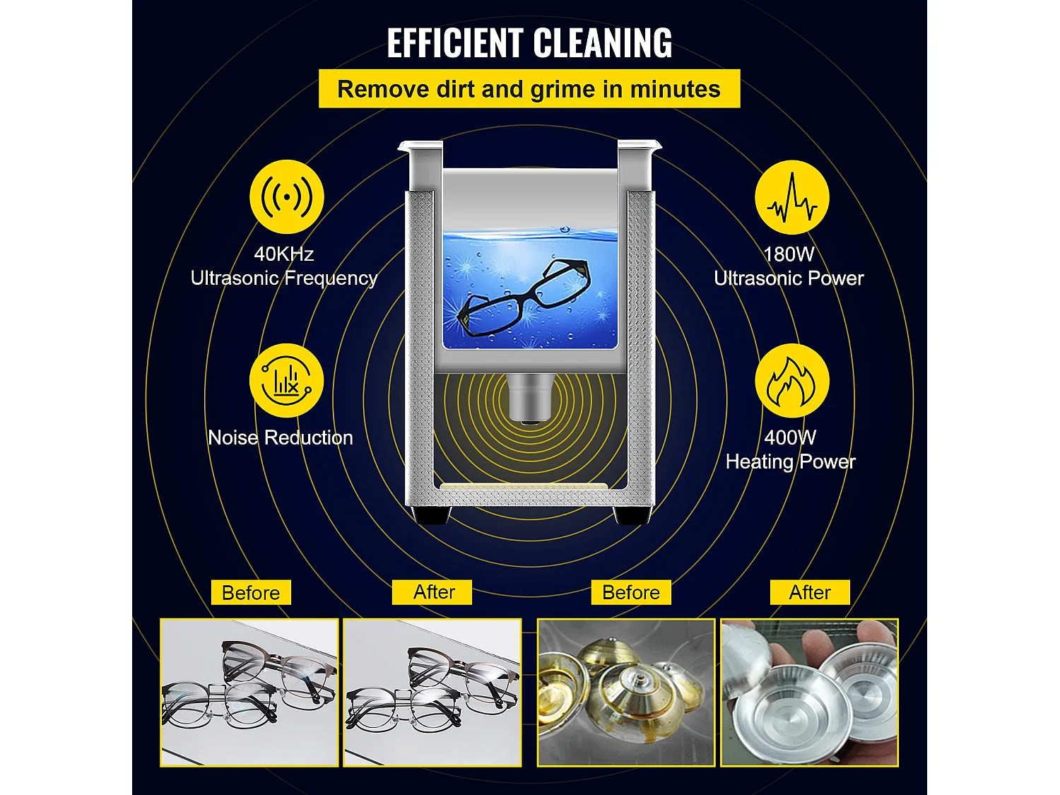 Nettoyeur SucceBuy Nettoyeur à Ultrasons 6L 400W Minuterie de Chauffage pour Bijoux, Lunettes