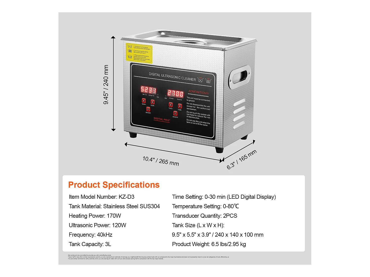 Ultrasoonreiniger SucceBuy Cleaner 3L Ultrasoonreiniger met Timer en Verwarming, Digitale Sonische Reiniger