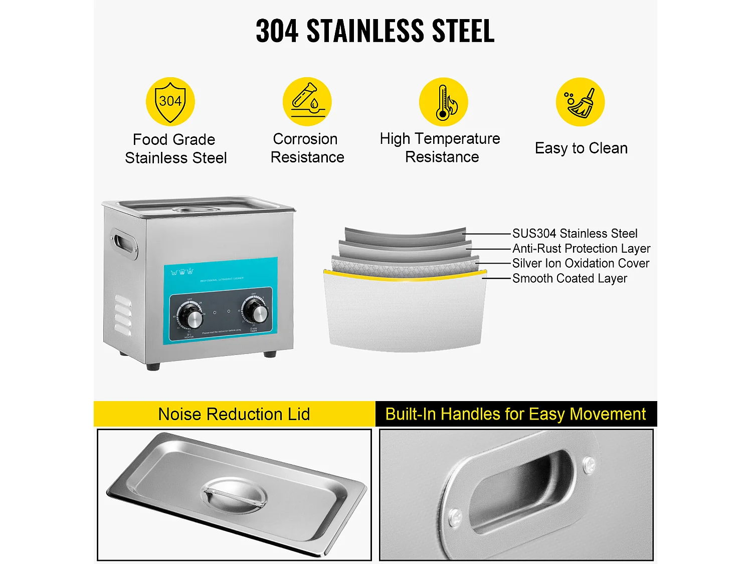 Nettoyeur SucceBuy Nettoyeur à Ultrasons 6 L avec Minuterie de Chauffage pour Bijoux et Lunettes