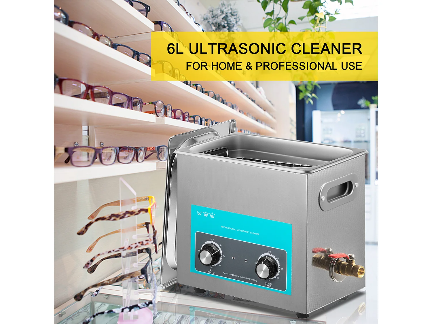 Nettoyeur SucceBuy Nettoyeur à Ultrasons 6 L avec Minuterie de Chauffage pour Bijoux et Lunettes