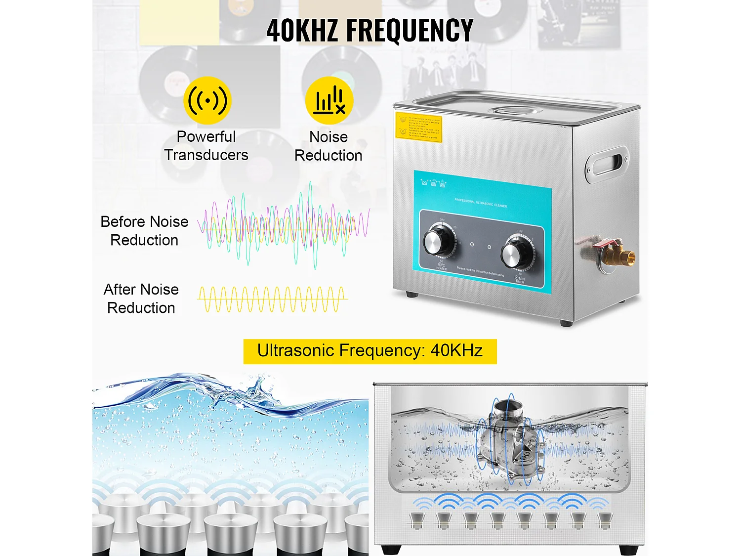 Nettoyeur SucceBuy Nettoyeur à Ultrasons 6 L avec Minuterie de Chauffage pour Bijoux et Lunettes