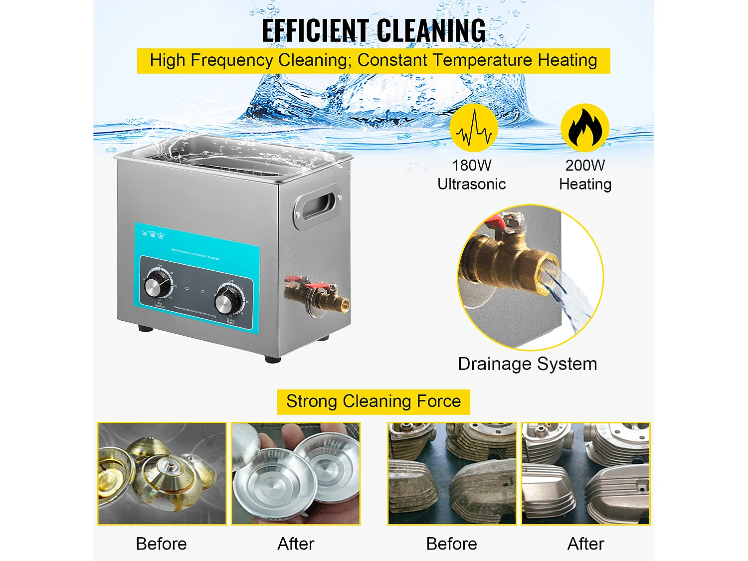 Nettoyeur SucceBuy Nettoyeur à Ultrasons 6 L avec Minuterie de Chauffage pour Bijoux et Lunettes