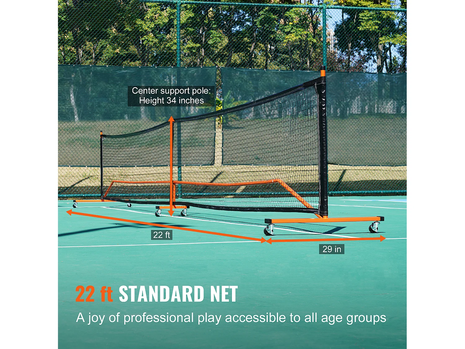 Red Portátil de Pickleball, SucceBuy Sistema de 671 cm (22 pies), Tamaño Reglamentario, Accesorios Completos
