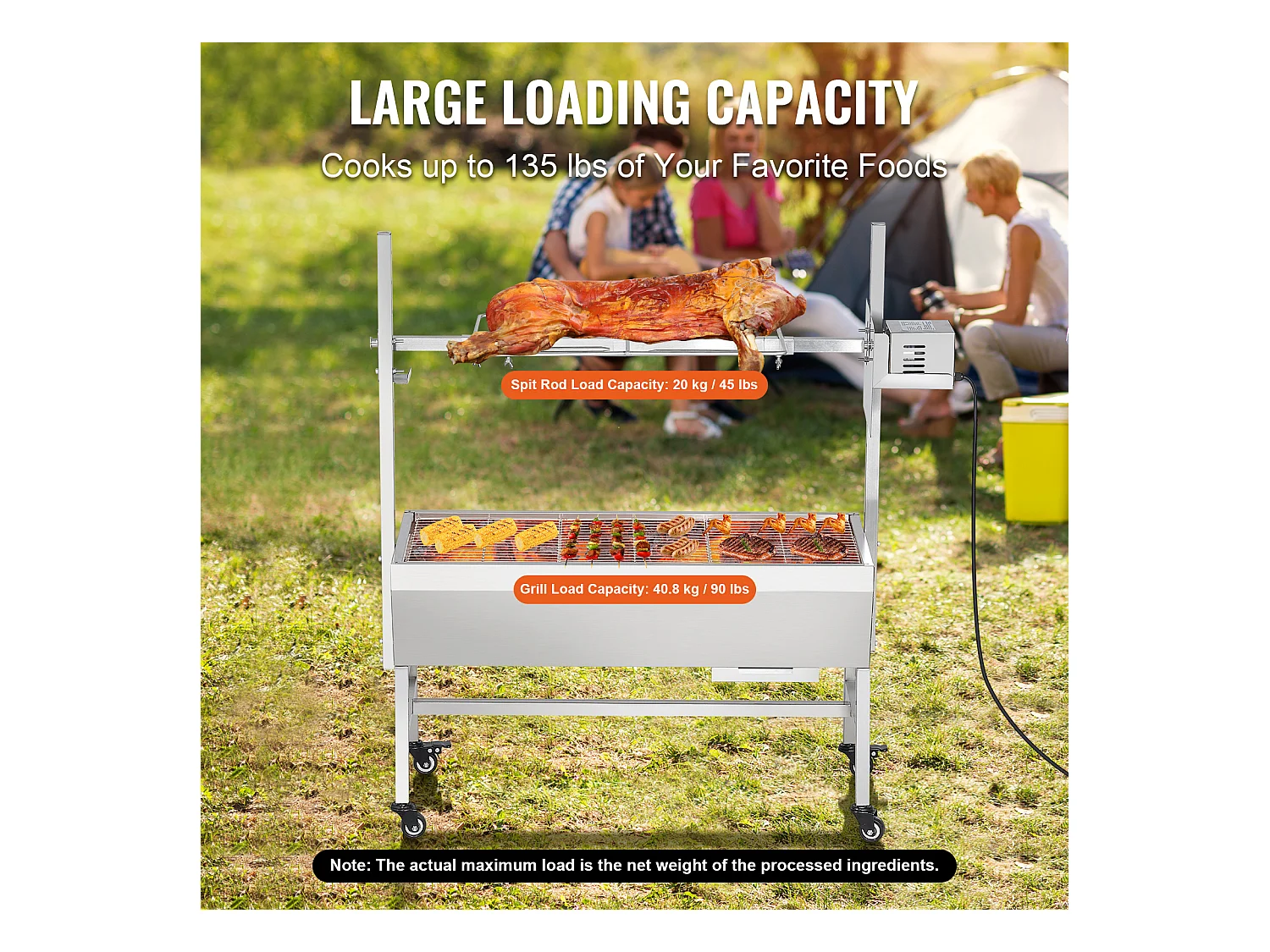 Barbecue Rôtissoire SucceBuy, Rôtisserie électrique avec Moteur Puissant 42W, Gril Électrique Rotatif 61Kg