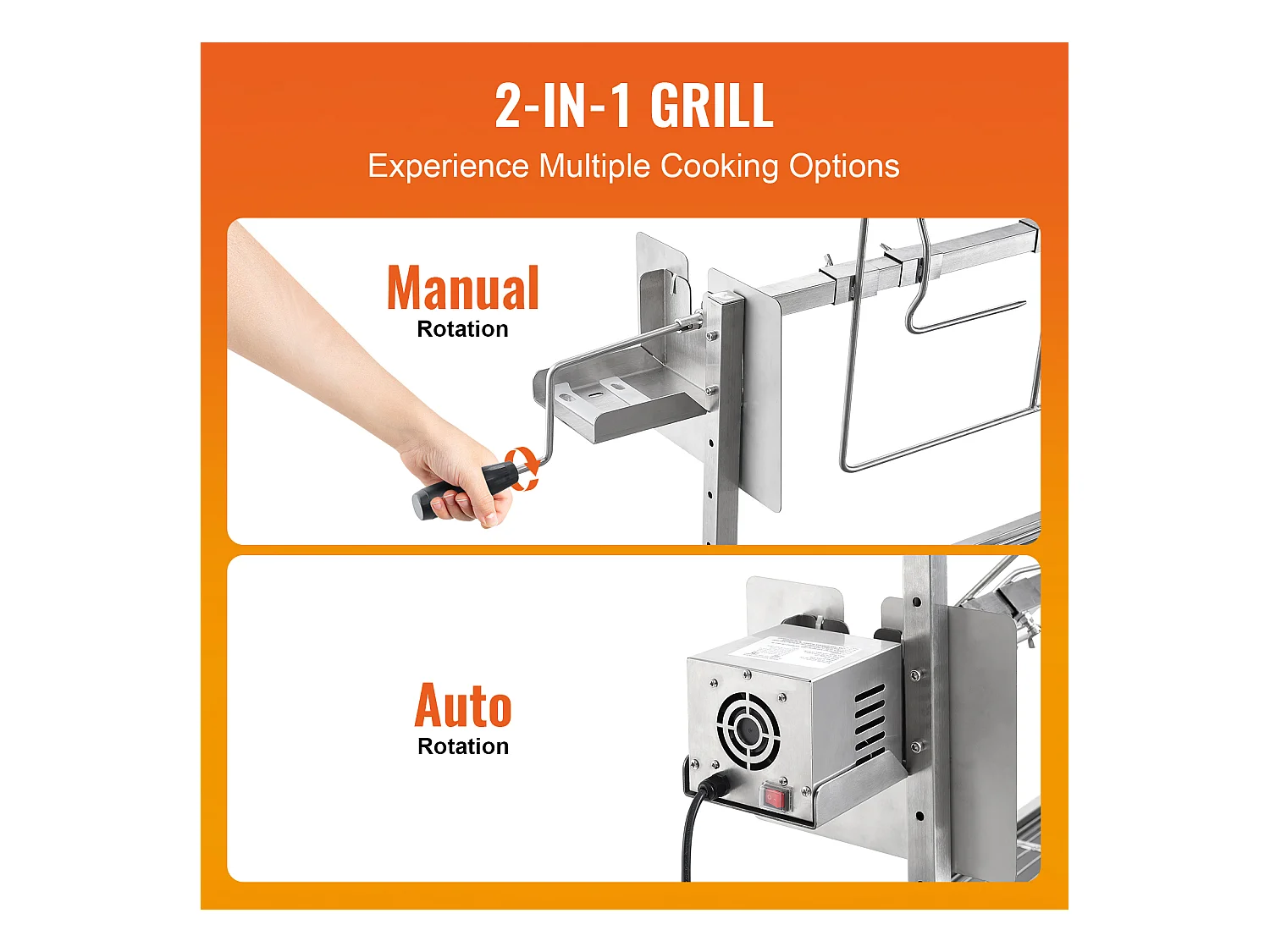Barbecue Rôtissoire SucceBuy, Rôtisserie électrique avec Moteur Puissant 42W, Gril Électrique Rotatif 61Kg
