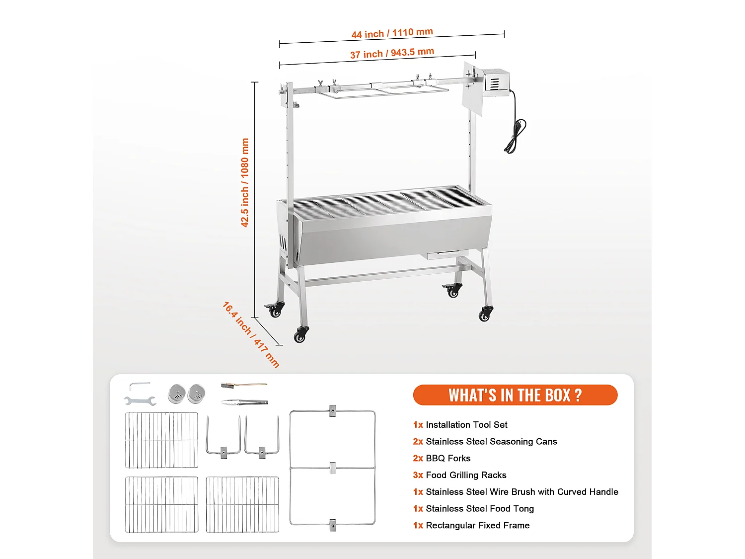 Barbecue Rôtissoire SucceBuy, Rôtisserie électrique avec Moteur Puissant 42W, Gril Électrique Rotatif 61Kg