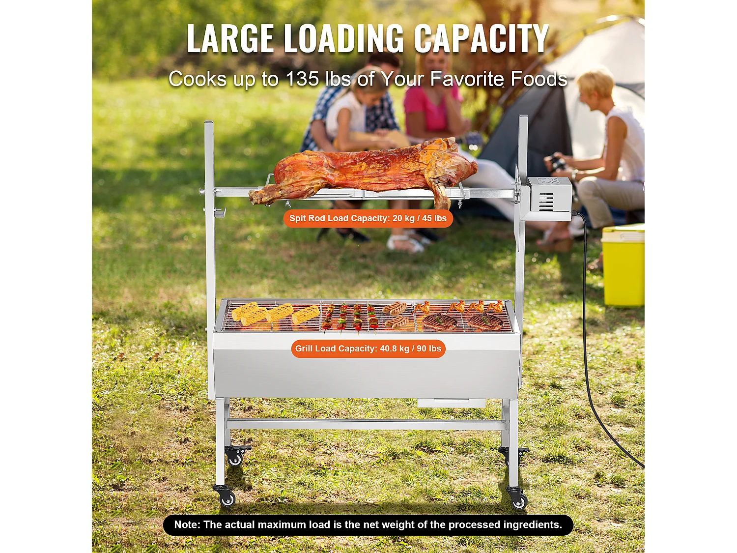 Barbecue Rôtissoire SucceBuy, Rôtisserie électrique avec Moteur Puissant 42W, Gril Électrique Rotatif 61Kg