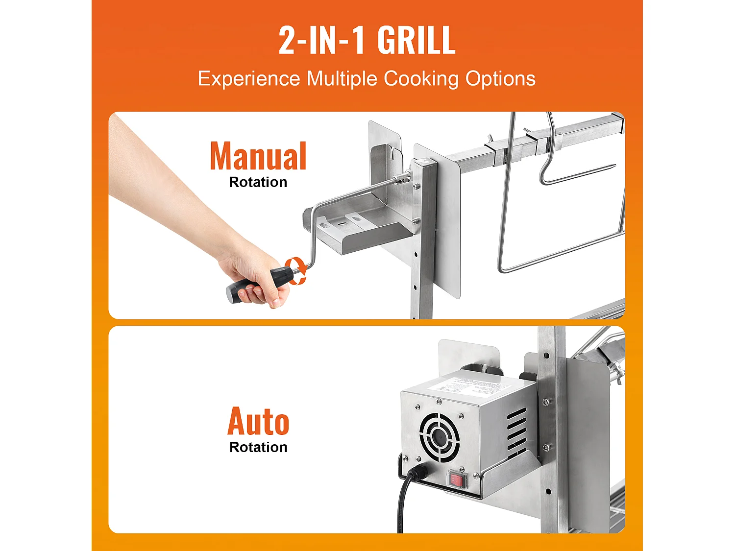 Barbecue Rôtissoire SucceBuy, Rôtisserie électrique avec Moteur Puissant 42W, Gril Électrique Rotatif 61Kg