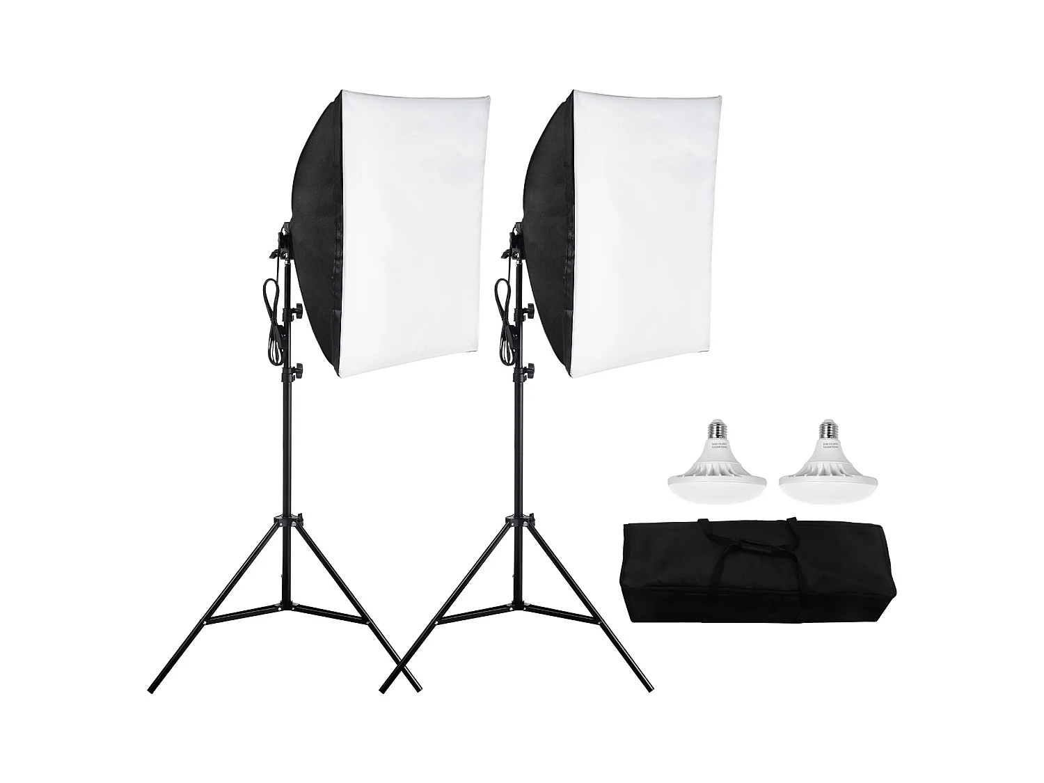 Kit d'Éclairage Softbox SucceBuy, 60.96 x 60.96 Cm, Ampoules Led 30 W 5 500 K, Support Réglable