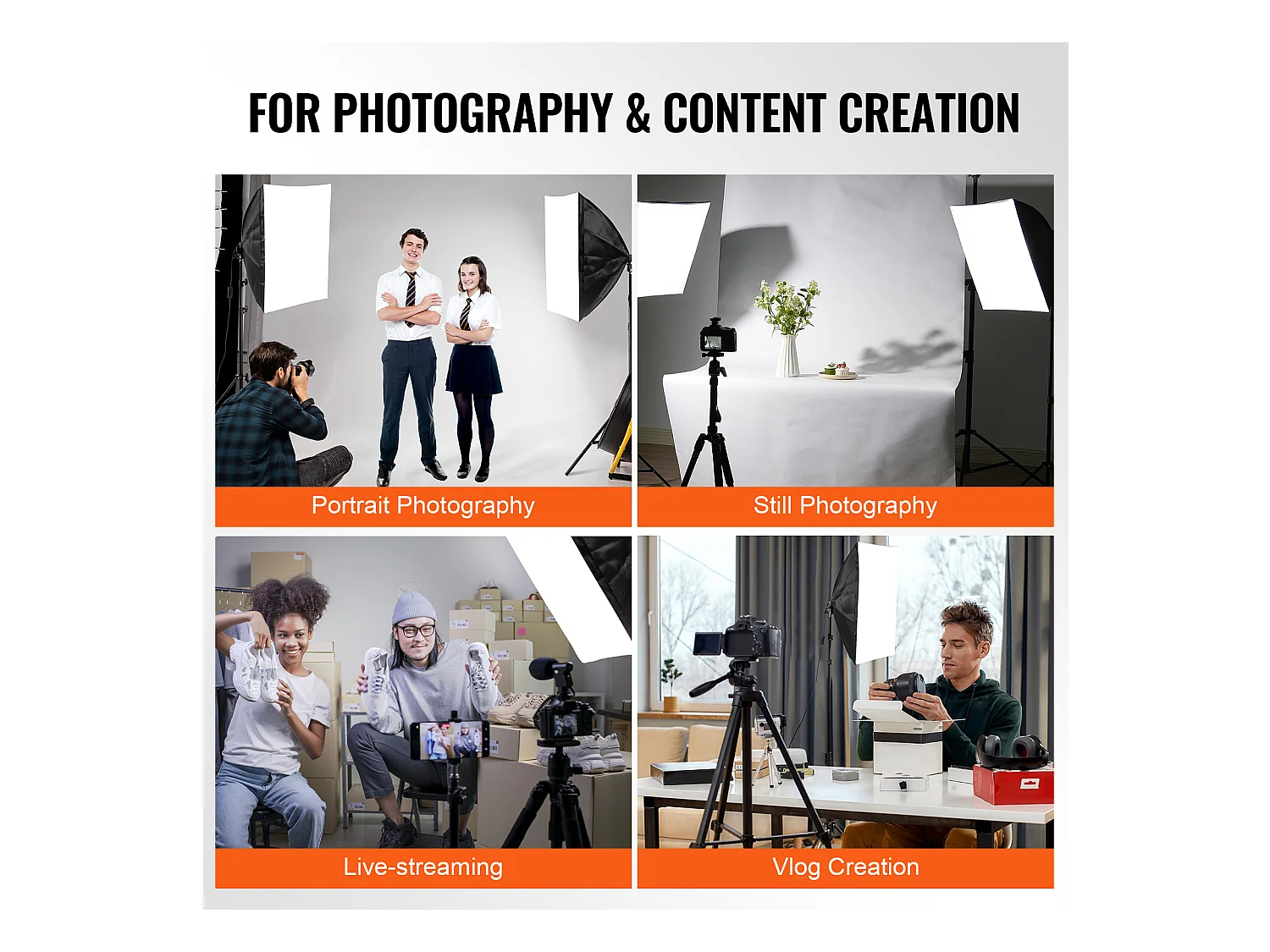 Kit d'Éclairage Softbox SucceBuy, 60.96 x 60.96 Cm, Ampoules Led 30 W 5 500 K, Support Réglable