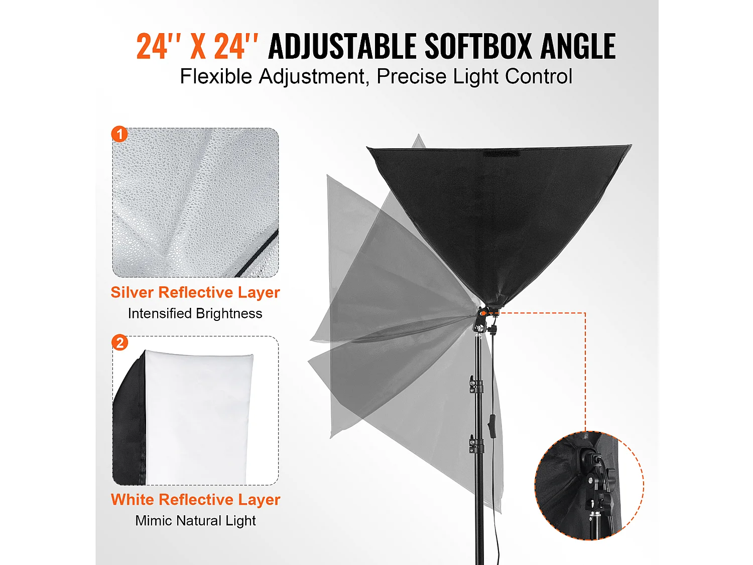 Kit d'Éclairage Softbox SucceBuy, 60.96 x 60.96 Cm, Ampoules Led 30 W 5 500 K, Support Réglable
