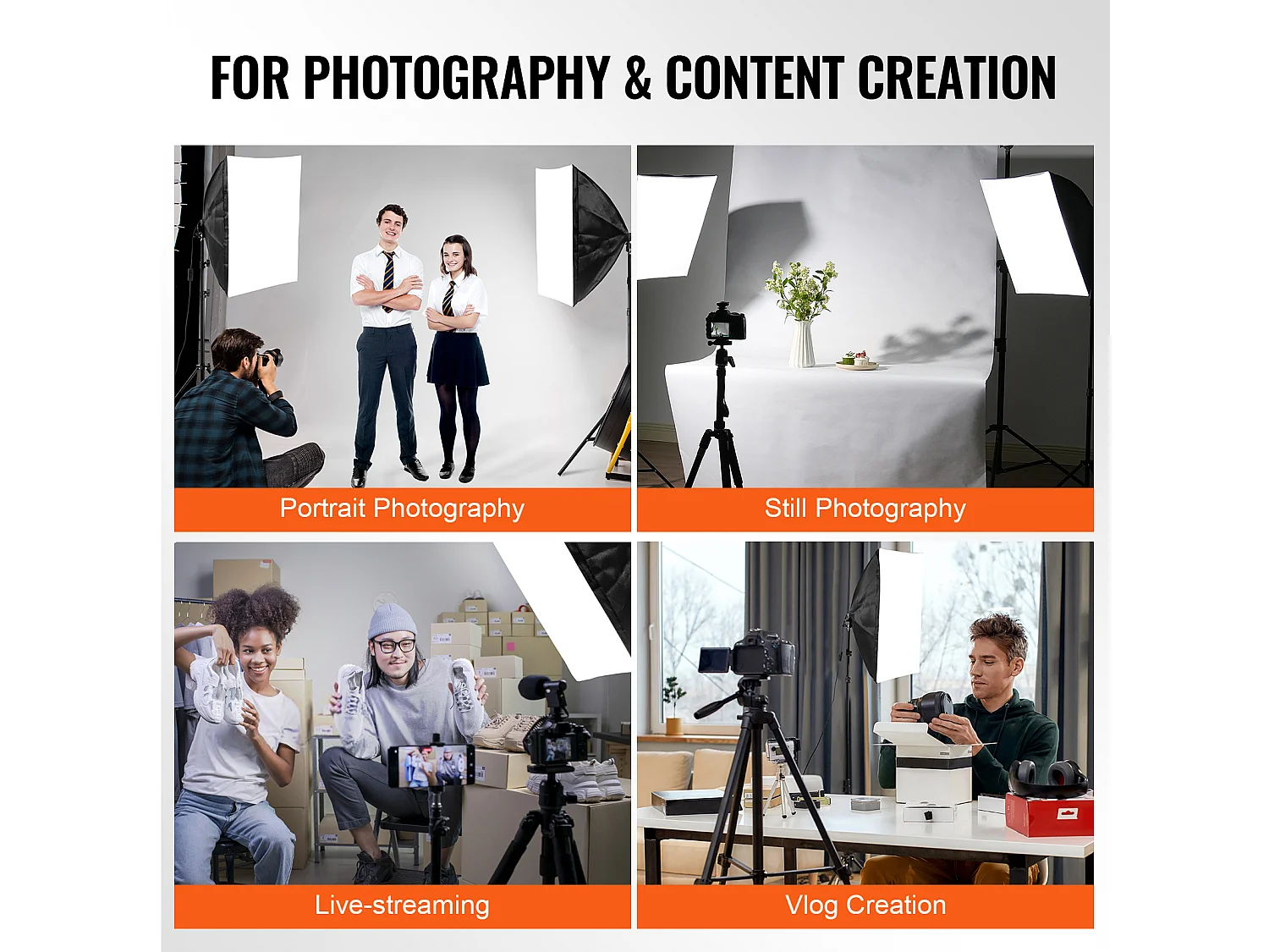 Kit d'Éclairage Softbox SucceBuy, 60.96 x 60.96 Cm, Ampoules Led 30 W 5 500 K, Support Réglable