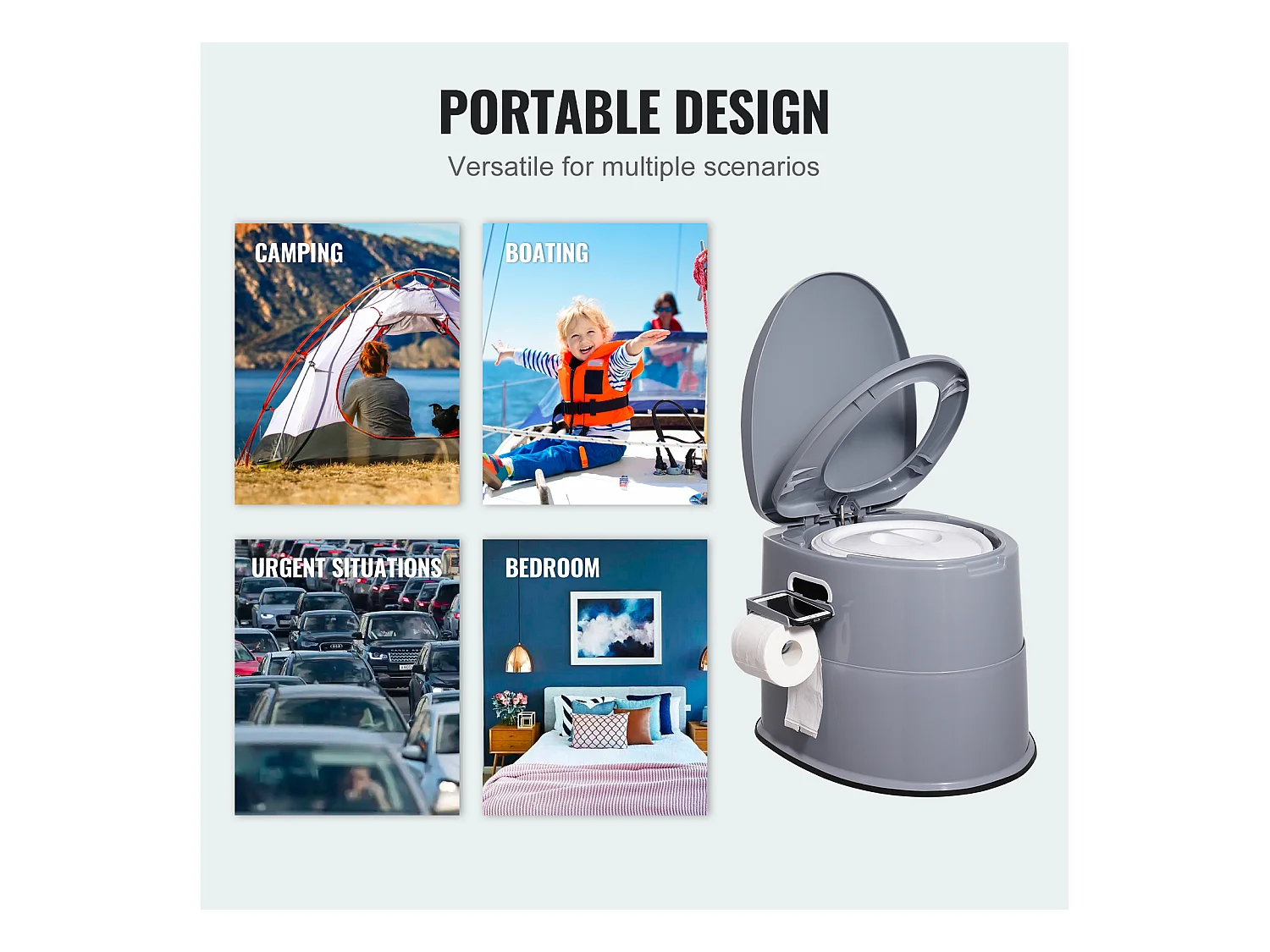 Toilettes SucceBuy, de Camping Portables, Seau Intérieur avec Couvercle, Étagère pour Téléphone et Porte-papier
