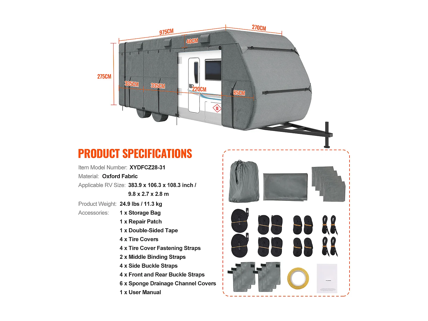 Copertura di Protezione per Camper SucceBuy, Tenda di Protezione per Camper 8,5-9,5 m, in Oxford 300D