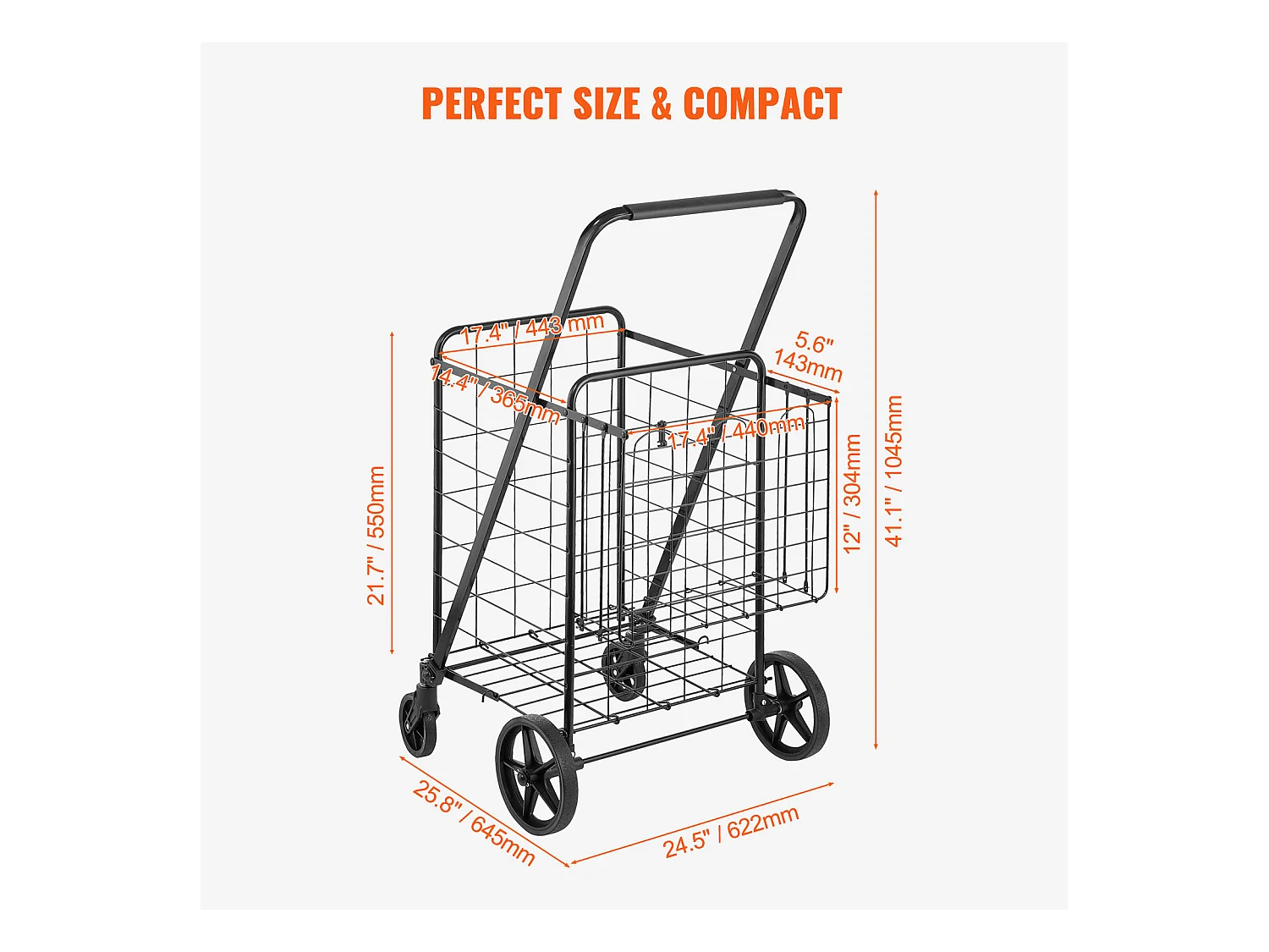 Chariot à Linge Roulant SucceBuy Charge 50 Kg 4 Roulettes Chariot de Supermarché Plus de 85 L avec 2 Paniers