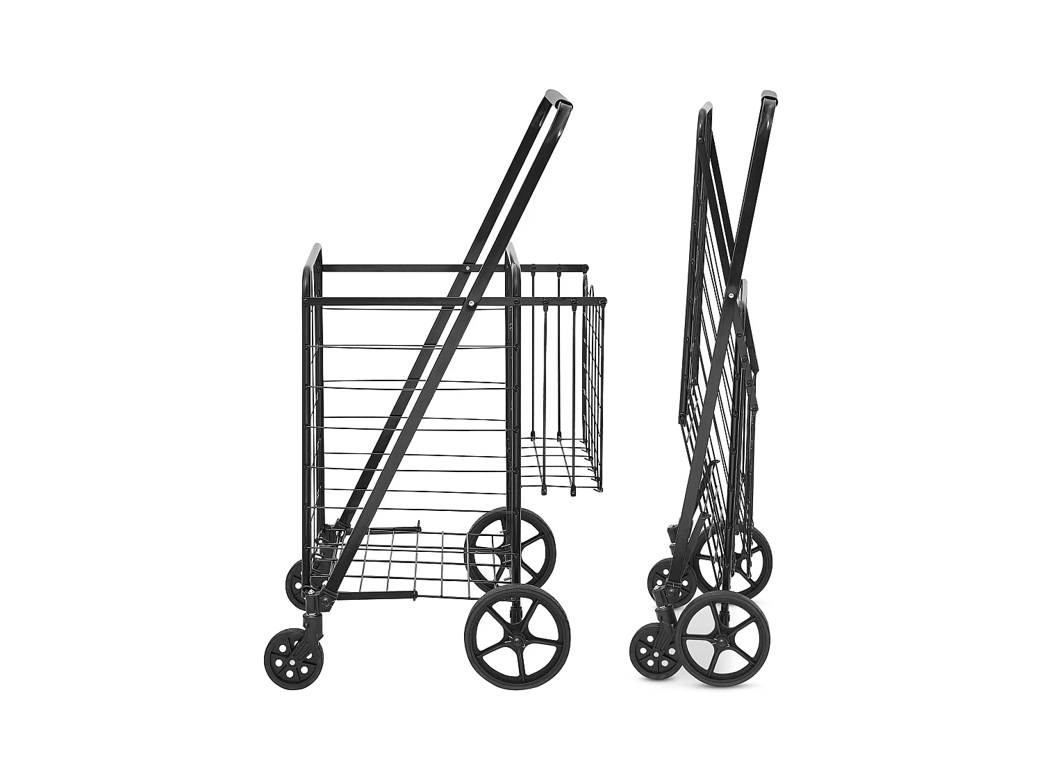 Chariot à Linge Roulant SucceBuy Charge 50 Kg 4 Roulettes Chariot de Supermarché Plus de 85 L avec 2 Paniers
