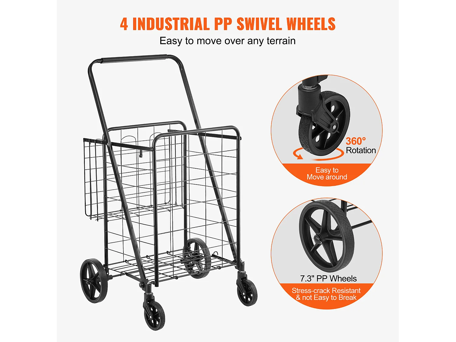 Chariot à Linge Roulant SucceBuy Charge 50 Kg 4 Roulettes Chariot de Supermarché Plus de 85 L avec 2 Paniers