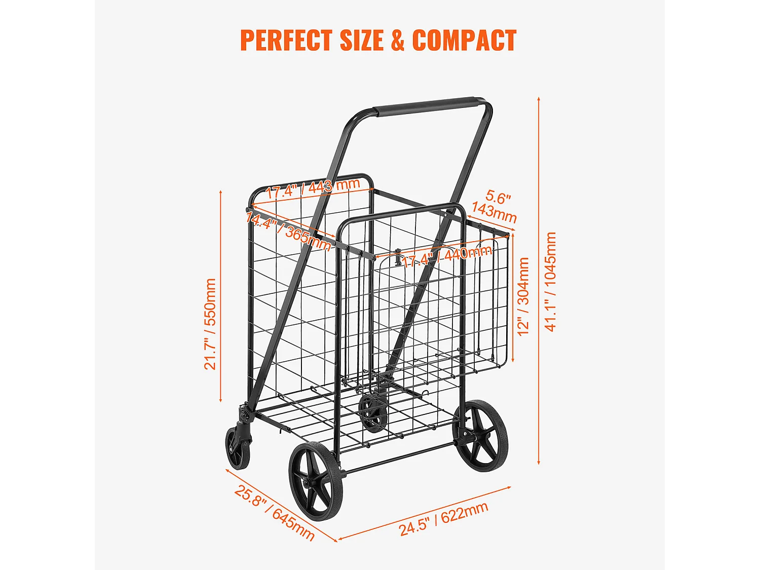 Chariot à Linge Roulant SucceBuy Charge 50 Kg 4 Roulettes Chariot de Supermarché Plus de 85 L avec 2 Paniers