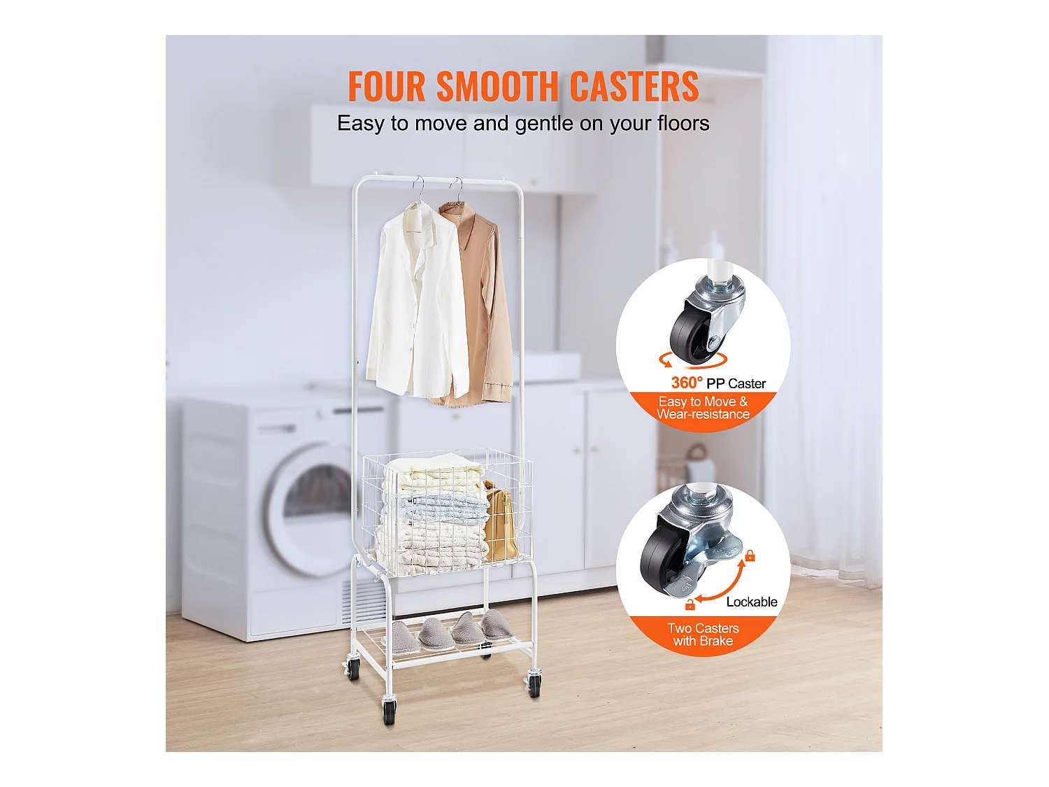 Chariot à Linge Roulant SucceBuy avec 4 Roues et Support Suspendu pour Salle de Bain