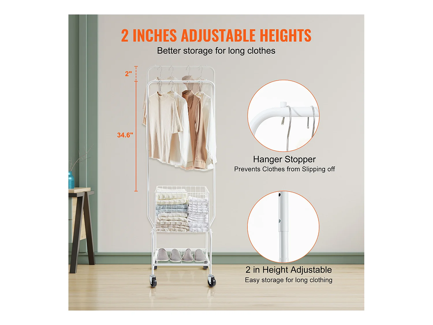 Chariot à Linge Roulant SucceBuy avec 4 Roues et Support Suspendu pour Salle de Bain