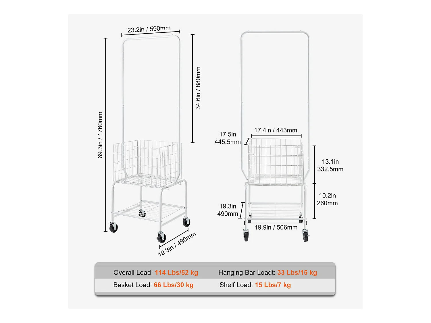 Chariot à Linge Roulant SucceBuy avec 4 Roues et Support Suspendu pour Salle de Bain