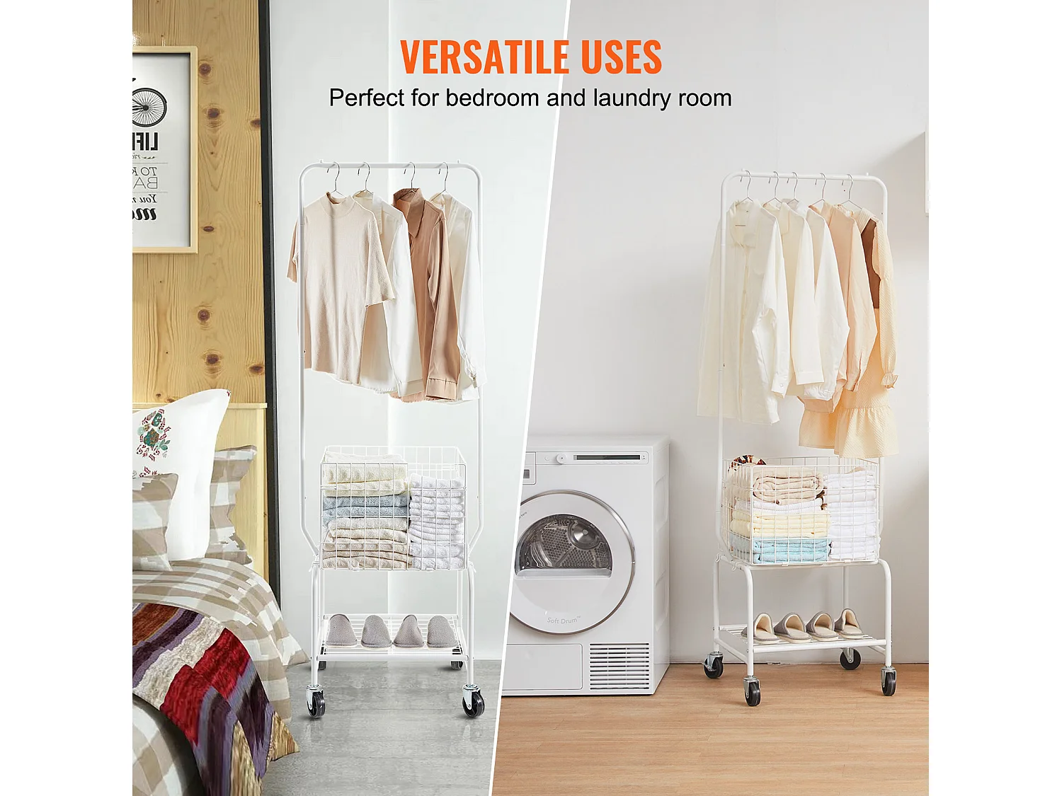 Chariot à Linge Roulant SucceBuy avec 4 Roues et Support Suspendu pour Salle de Bain